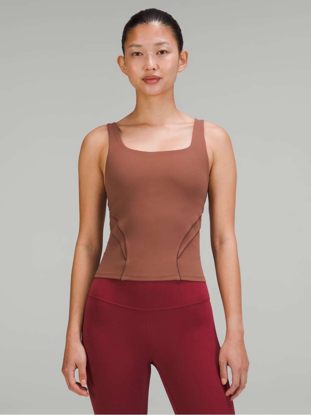 35. Lululemon Nulu and Mesh-Back Shelf-Bra Yoga Tank Top
Ancient Copper brown 2
